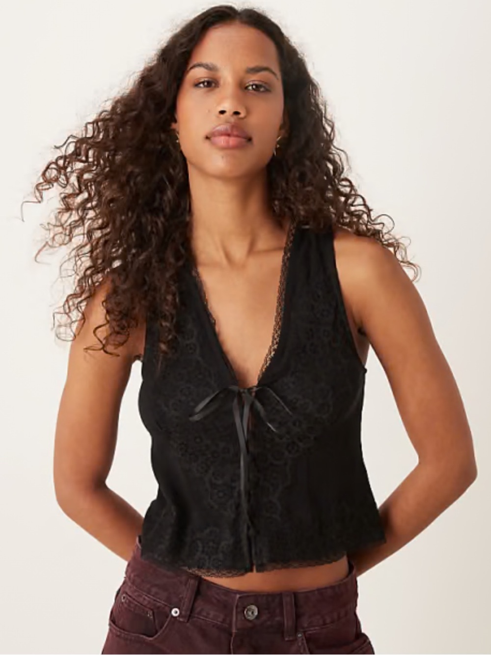 Free People Jaida Black Lace-Trim Camisole Tank. Size XS
